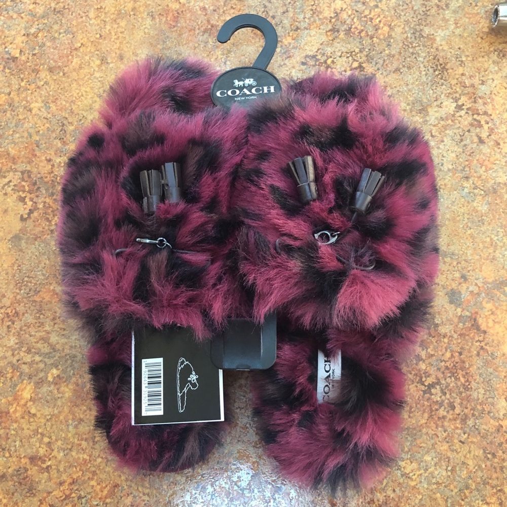 Coach Zoe Ocelot Oxblood Print Slippers